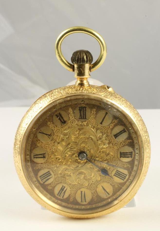A GENTLEMAN'S 18K GOLD TOP WIND POCKET WATCH Image
