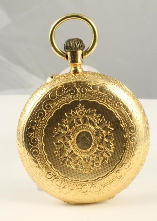 A GENTLEMAN'S 18K GOLD TOP WIND POCKET WATCH Image