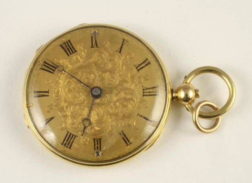 A LADY'S 18CT GOLD KEY WIND FOB WATCH Image