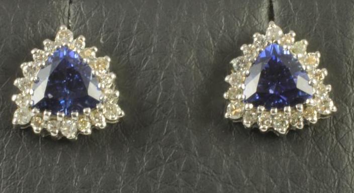 A PAIR OF TANZANITE AND DIAMOND EAR STUDS Image