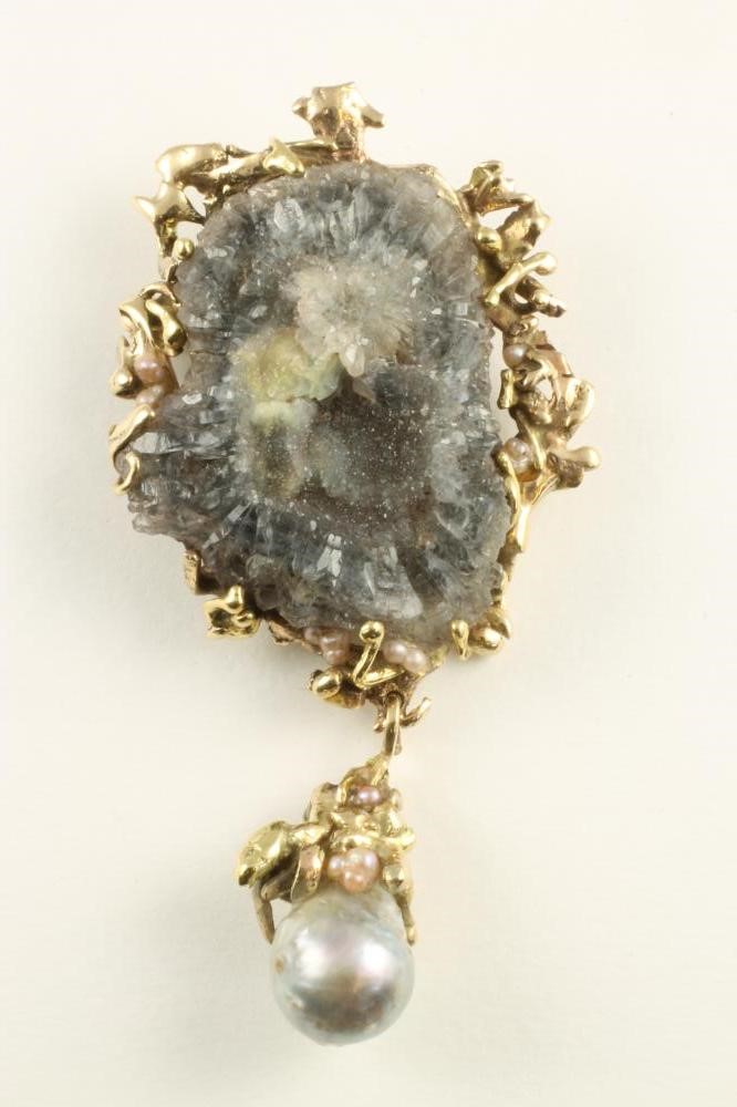 A FRENCH ART DECO SILVER BROOCH modelled as a basket of flowers close back collet set with clear Image