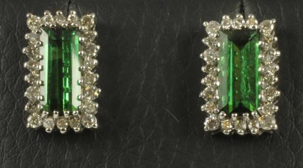 A PAIR OF TOURMALINE AND DIAMOND EAR STUDS Image