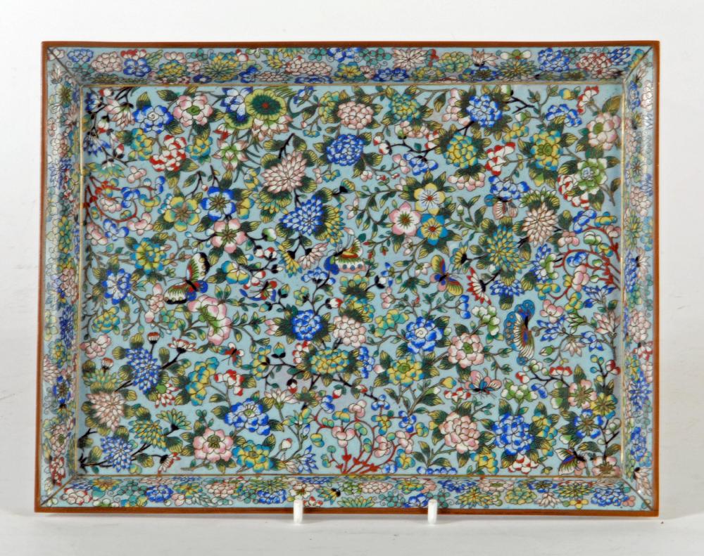 A CHINESE CLOISONNE ENAMEL ON BRASS SMALL TRAY Image