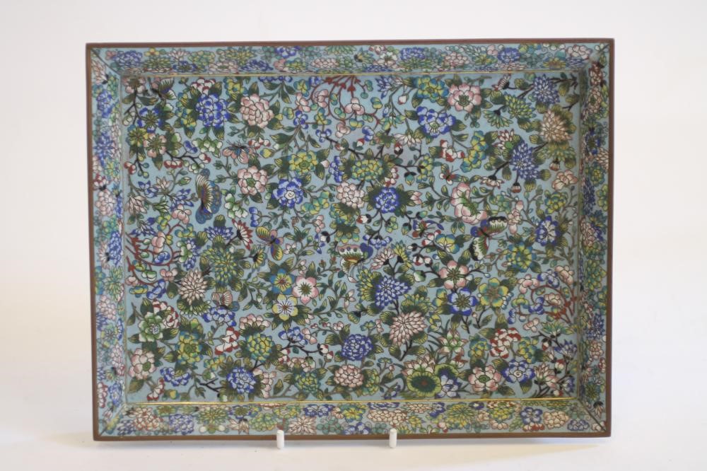 A CHINESE CLOISONNE ENAMEL ON BRASS SMALL TRAY Image