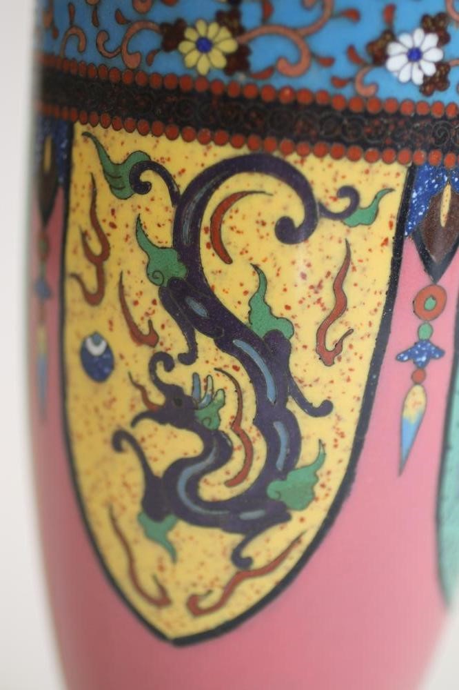 A CHINESE CLOISONNE ENAMEL ON BRASS VASE of slender ovoid form Image