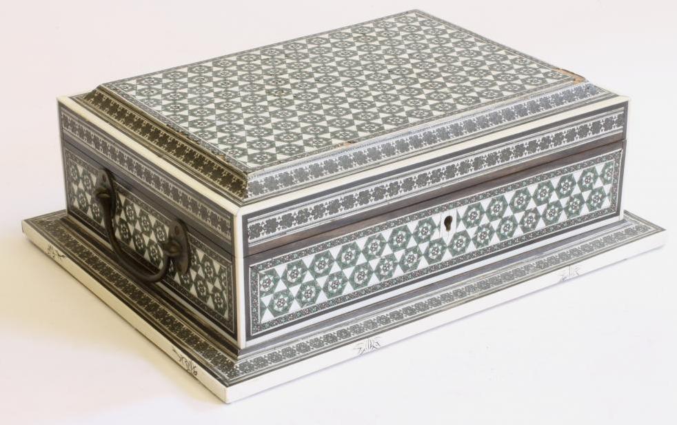 AN ANGLO-INDIAN IVORY AND EBONY INLAID WORK BOX Image