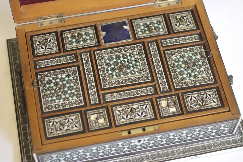 AN ANGLO-INDIAN IVORY AND EBONY INLAID WORK BOX Image