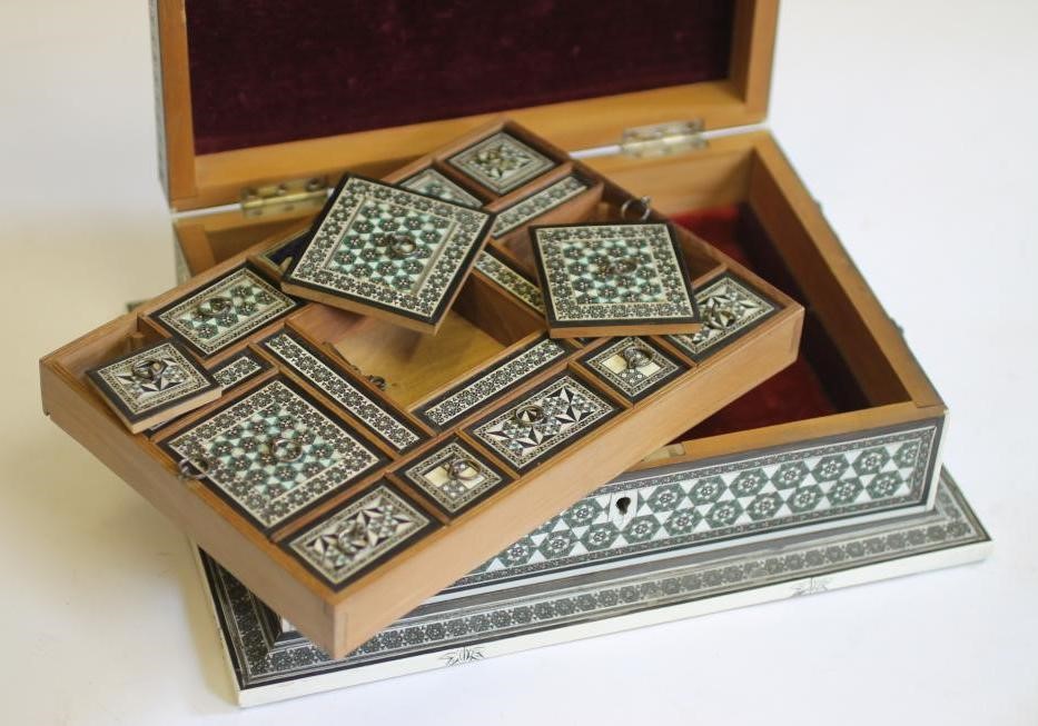 AN ANGLO-INDIAN IVORY AND EBONY INLAID WORK BOX Image