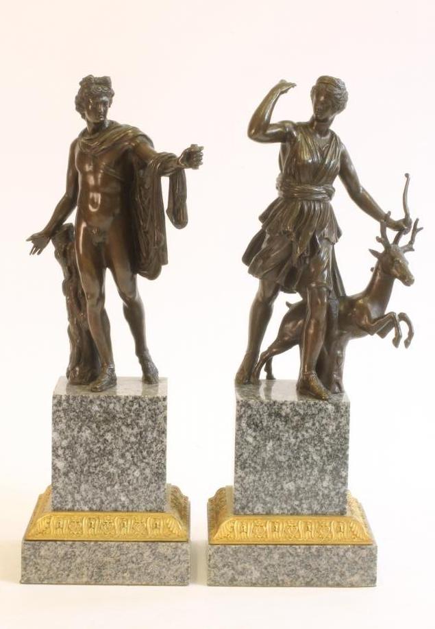A PAIR OF BRONZED METAL FIGURES OF DIANA AND THE APOLLO BELVEDERE Image