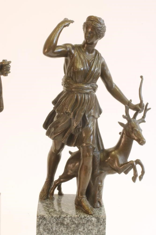 A PAIR OF BRONZED METAL FIGURES OF DIANA AND THE APOLLO BELVEDERE Image