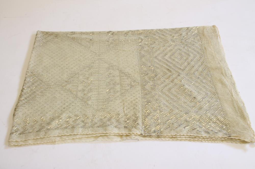 A VICTORIAN SILVER THREAD AND SILK NET SHAWL Image