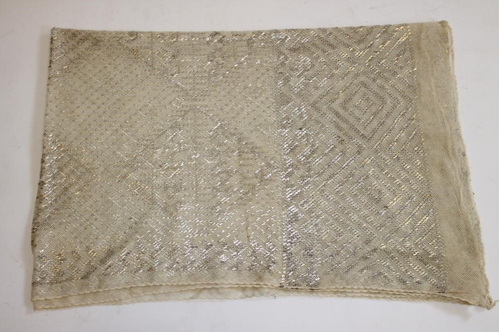 A VICTORIAN SILVER THREAD AND SILK NET SHAWL Image