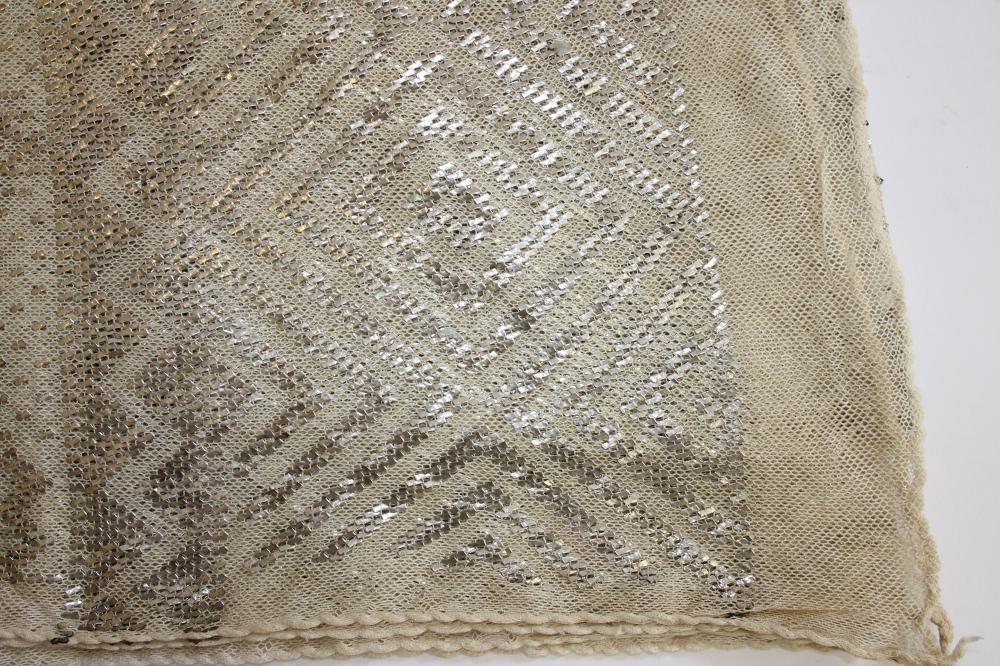 A VICTORIAN SILVER THREAD AND SILK NET SHAWL Image