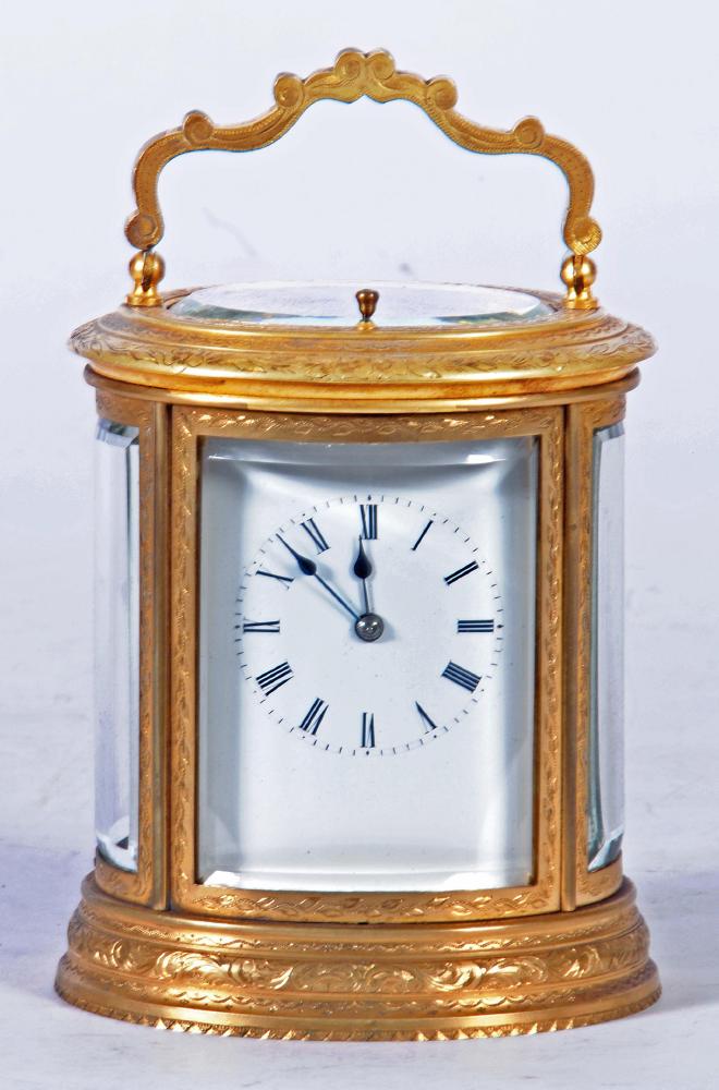 A FRENCH BRASS STRIKING AND REPEATING CARRIAGE CLOCK Image