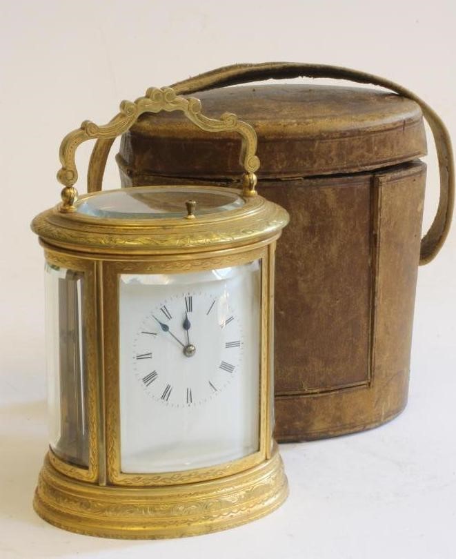 A FRENCH BRASS STRIKING AND REPEATING CARRIAGE CLOCK Image