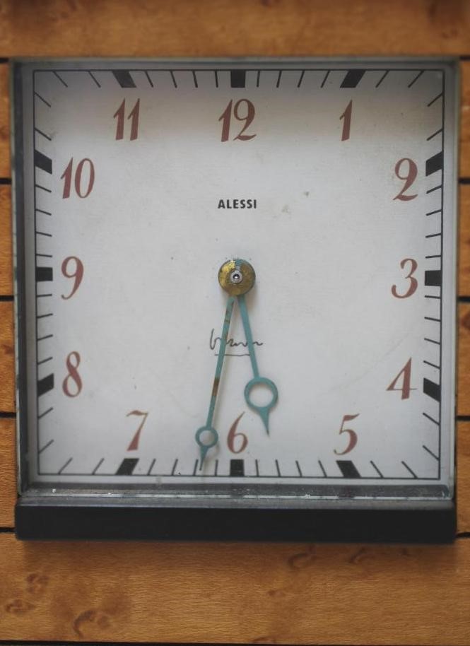 AN ALESSI MANTEL CLOCK designed by Michael Greaves 1986 with battery operated movement Image