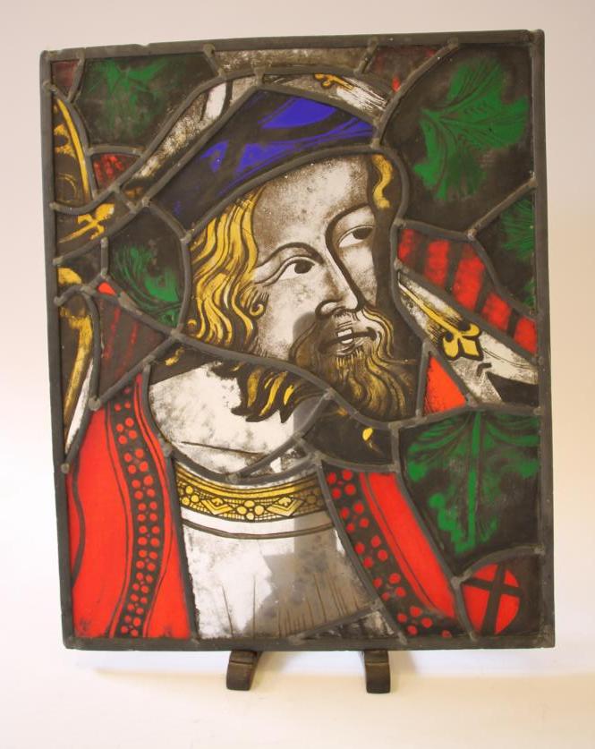 A STAINED AND PAINTED GLASS PANEL Image