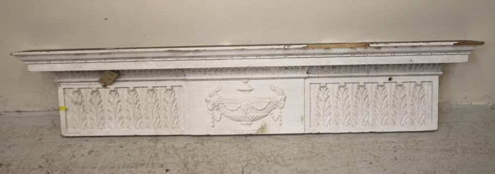 A GEORGIAN STYLE CARVED PINE MANTEL SHELF of breakfront form Image