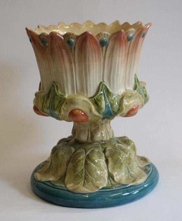 A BRETBY MAJOLICA JARDINIERE on integral stand Image