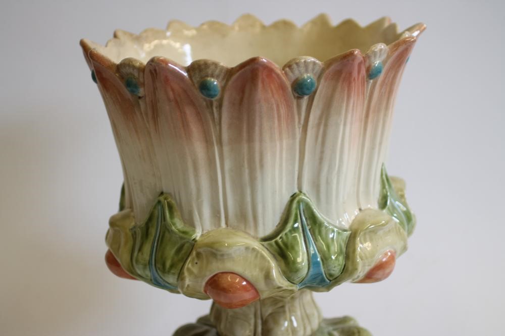 A BRETBY MAJOLICA JARDINIERE on integral stand Image