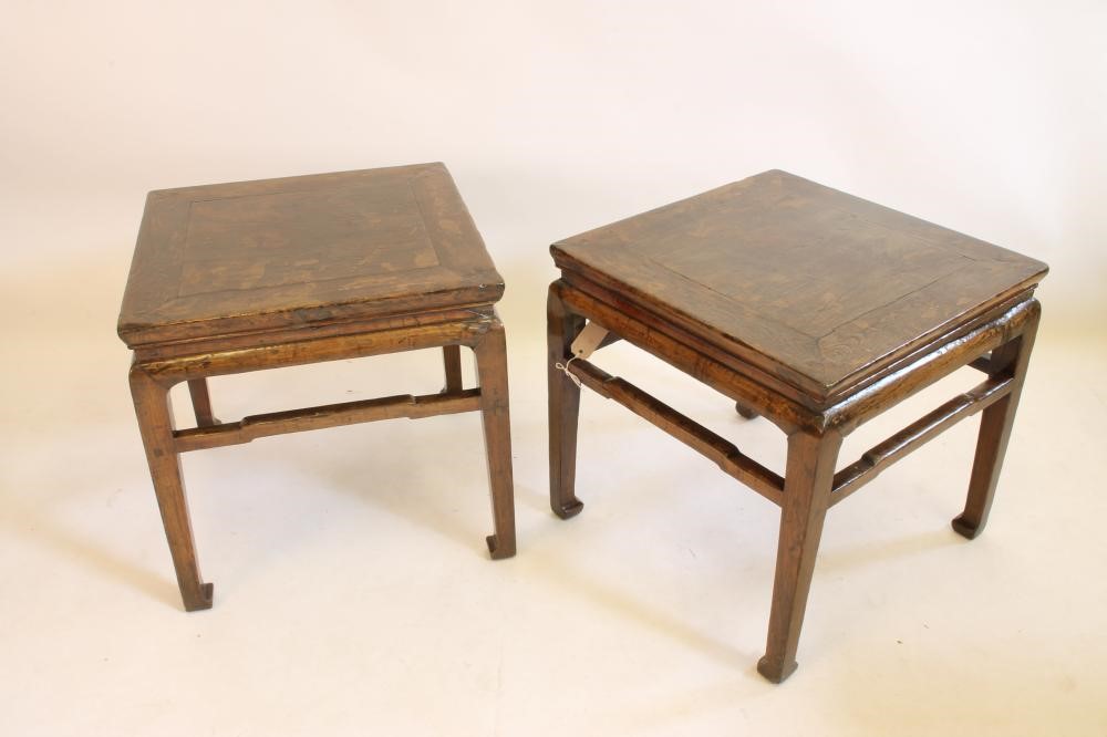 A PAIR OF CHINESE JAMU (ELM) URN STANDS of low square form Image
