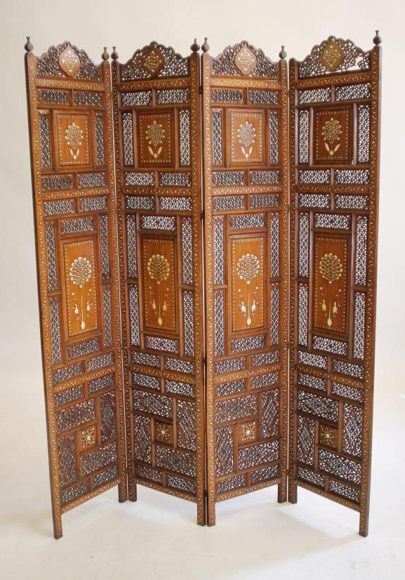 AN INDIAN HARDWOOD FOLDING ROOM SCREEN Image