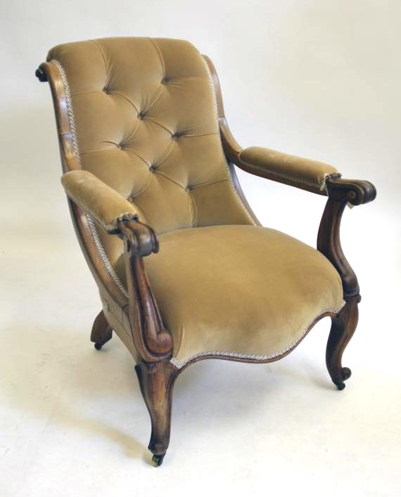 A VICTORIAN WALNUT FRAMED OPEN ARMCHAIR Image