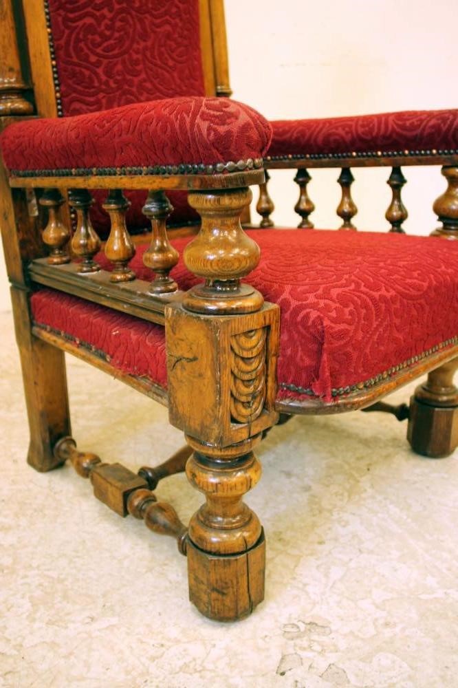 A VICTORIAN OAK MASONIC THRONE similar to the previous lot with Ionic column uprights Image