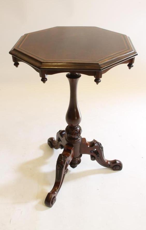 A VICTORIAN MAHOGANY WINE TABLE of octagonal form with ebony and satinwood banding Image