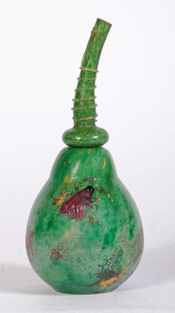A DAUM MARQUETERIE-DE-VERRE GLASS SCENT BOTTLE AND STOPPER Image