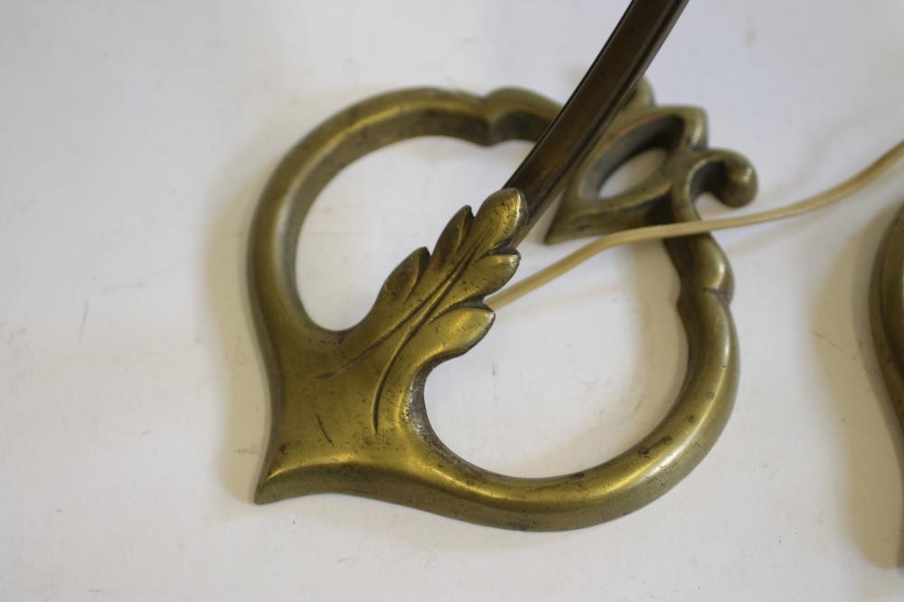 A COMPOSITE PAIR OF ART NOUVEAU MARJORELLE STYLE BRASS LAMPS Image