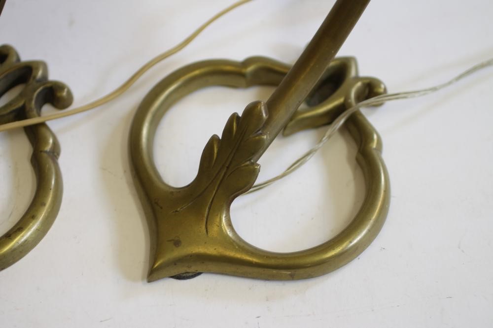 A COMPOSITE PAIR OF ART NOUVEAU MARJORELLE STYLE BRASS LAMPS Image