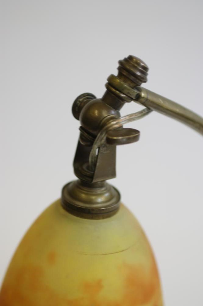 A COMPOSITE PAIR OF ART NOUVEAU MARJORELLE STYLE BRASS LAMPS Image