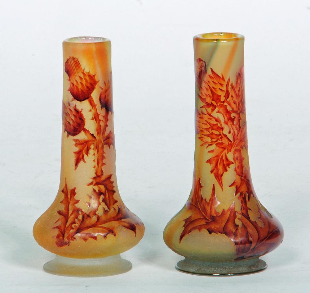 A MATCHED PAIR OF SMALL DAUM CAMEO GLASS VASES Image