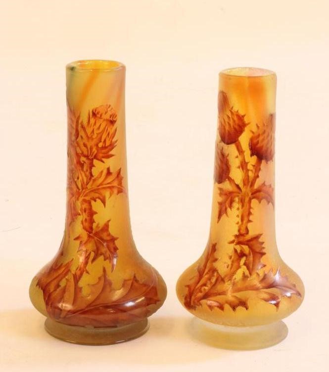 A MATCHED PAIR OF SMALL DAUM CAMEO GLASS VASES Image