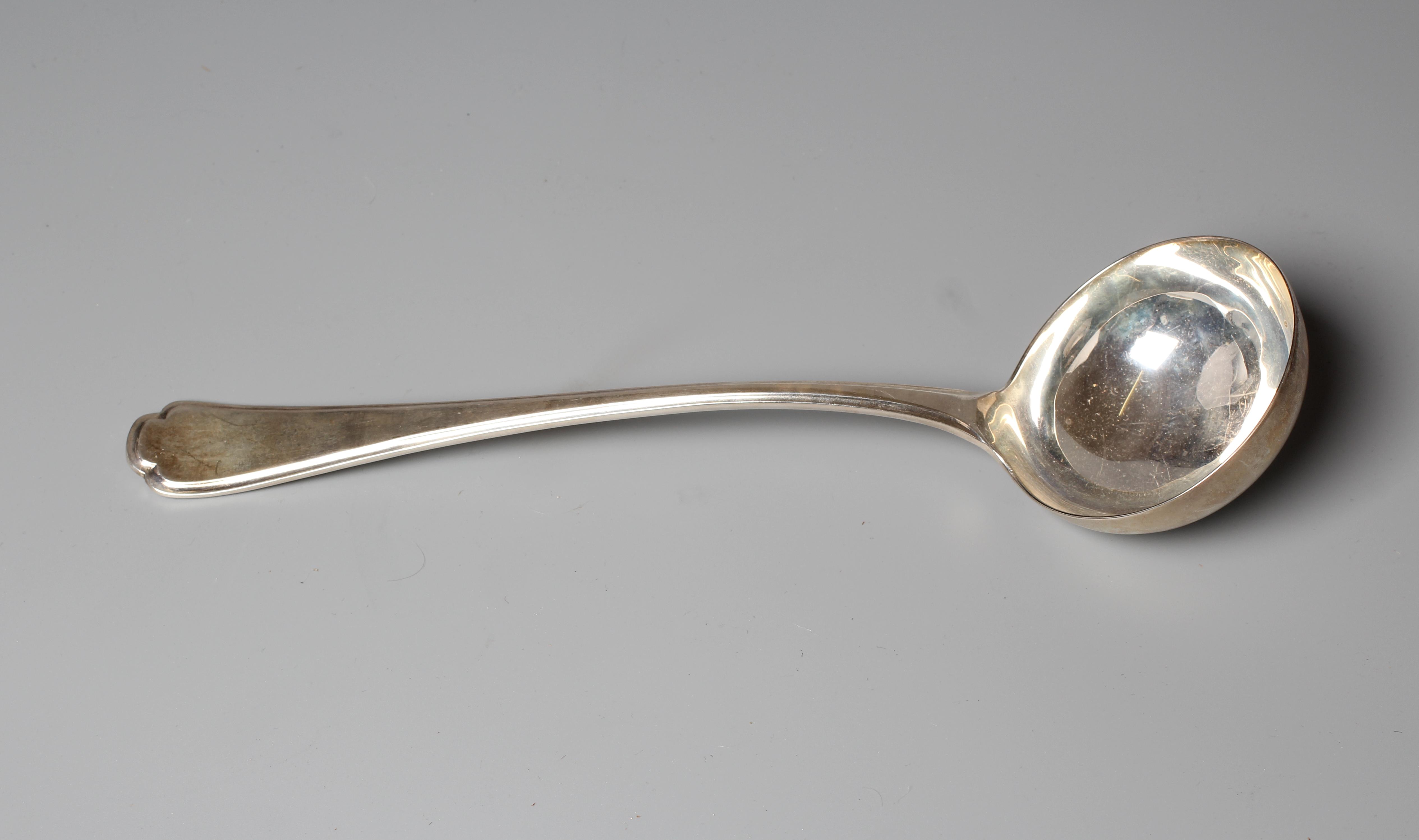 A GEORGE V CHIPPENDALE PATTERN SOUP LADLE by Walker & Hall, Sheffield 1933, 11" wide, 6ozs 10dwts Image