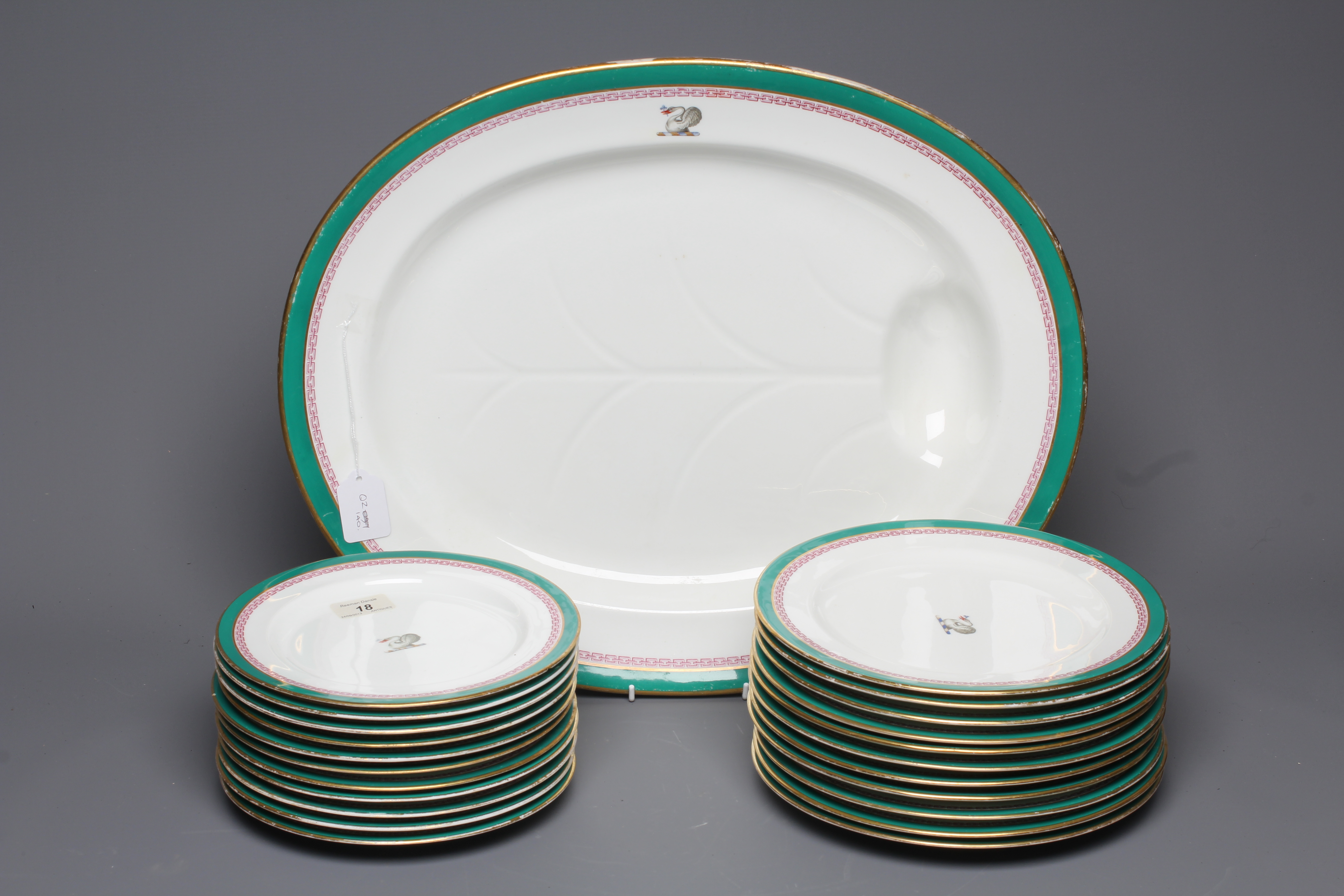 A SET OF VICTORIAN ENGLISH PORCELAIN ARMORIAL PLATES retailed by Alfred Pearce Image