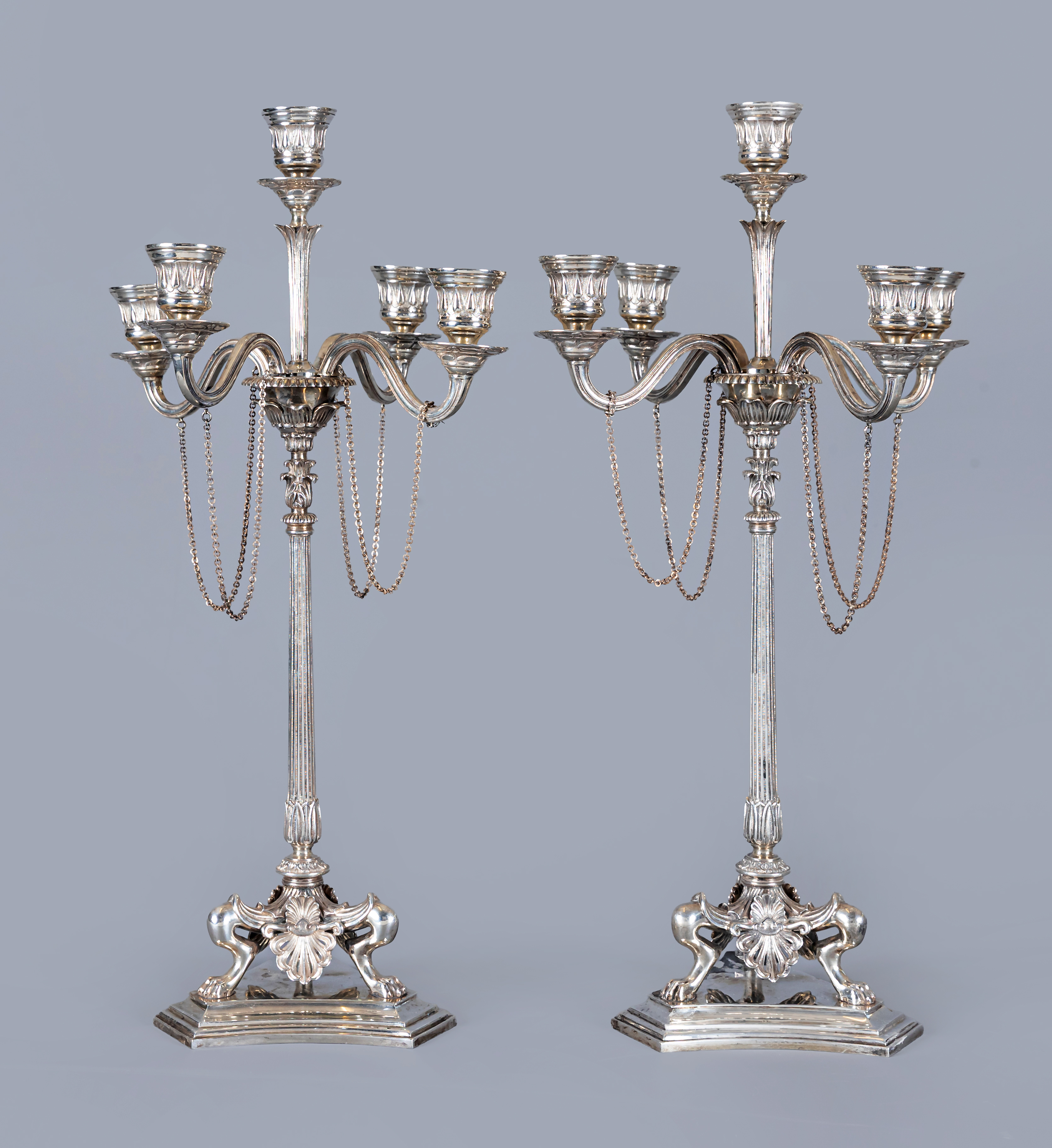 A PAIR OF VICTORIAN FOUR BRANCH FIVE LIGHT CANDELABRA by Frederick Elkington Image