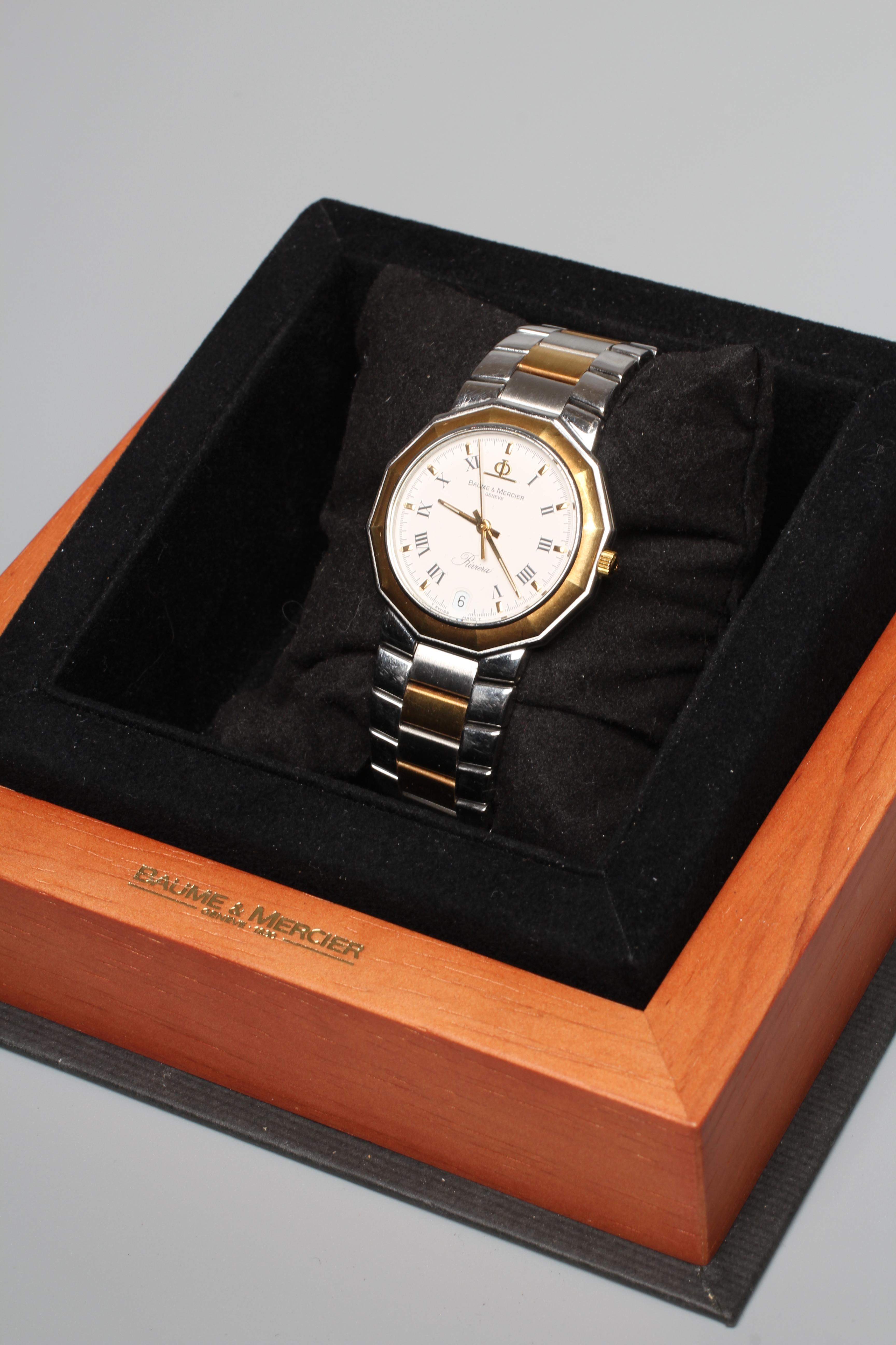 A UNI-SEX BAUME & MERCIER STAINLESS RIVIERA WRISTWATCH Image