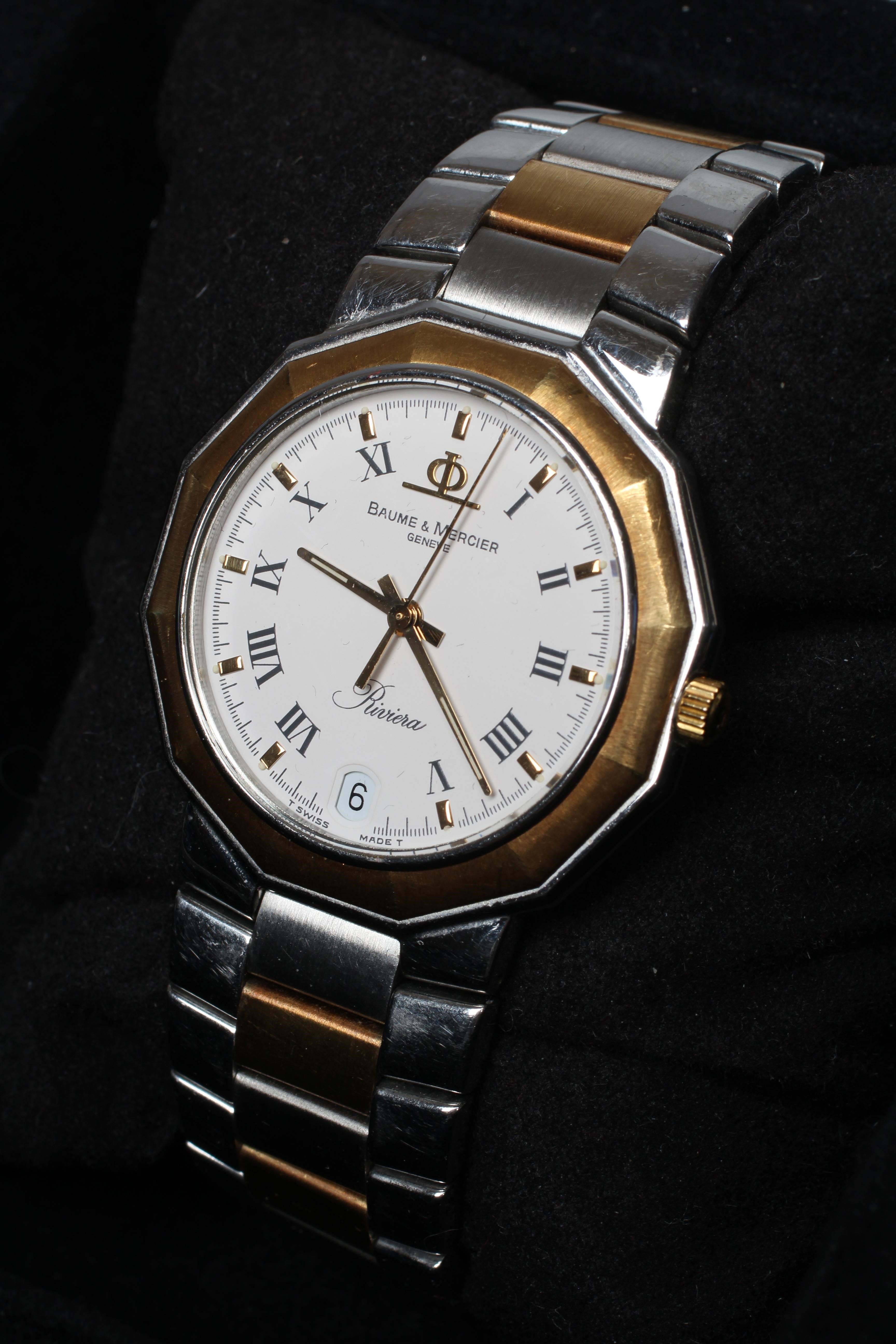 A UNI-SEX BAUME & MERCIER STAINLESS RIVIERA WRISTWATCH Image