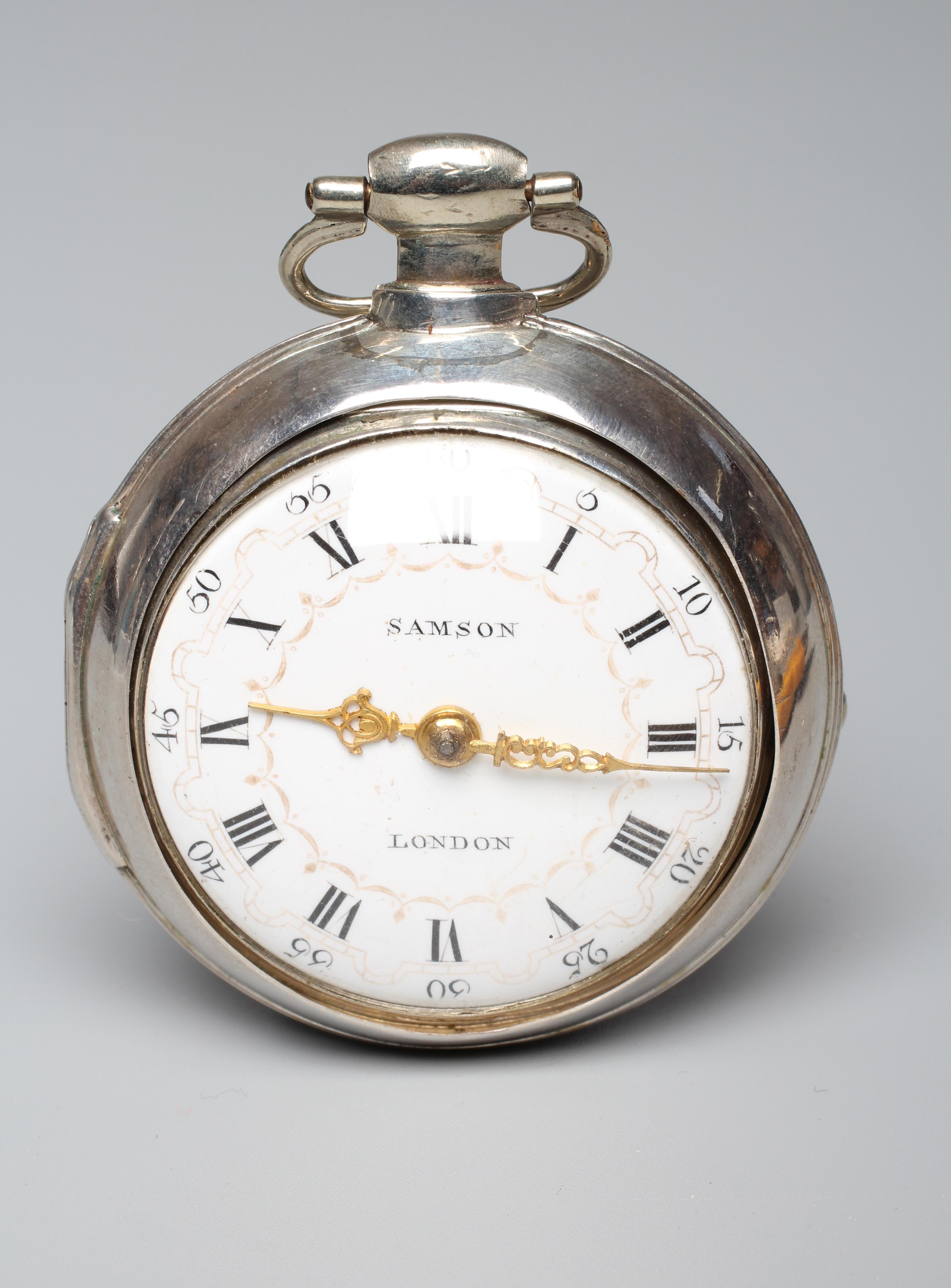 A LATE GEORGE III SILVER PAIR CASED POCKET WATCH Image