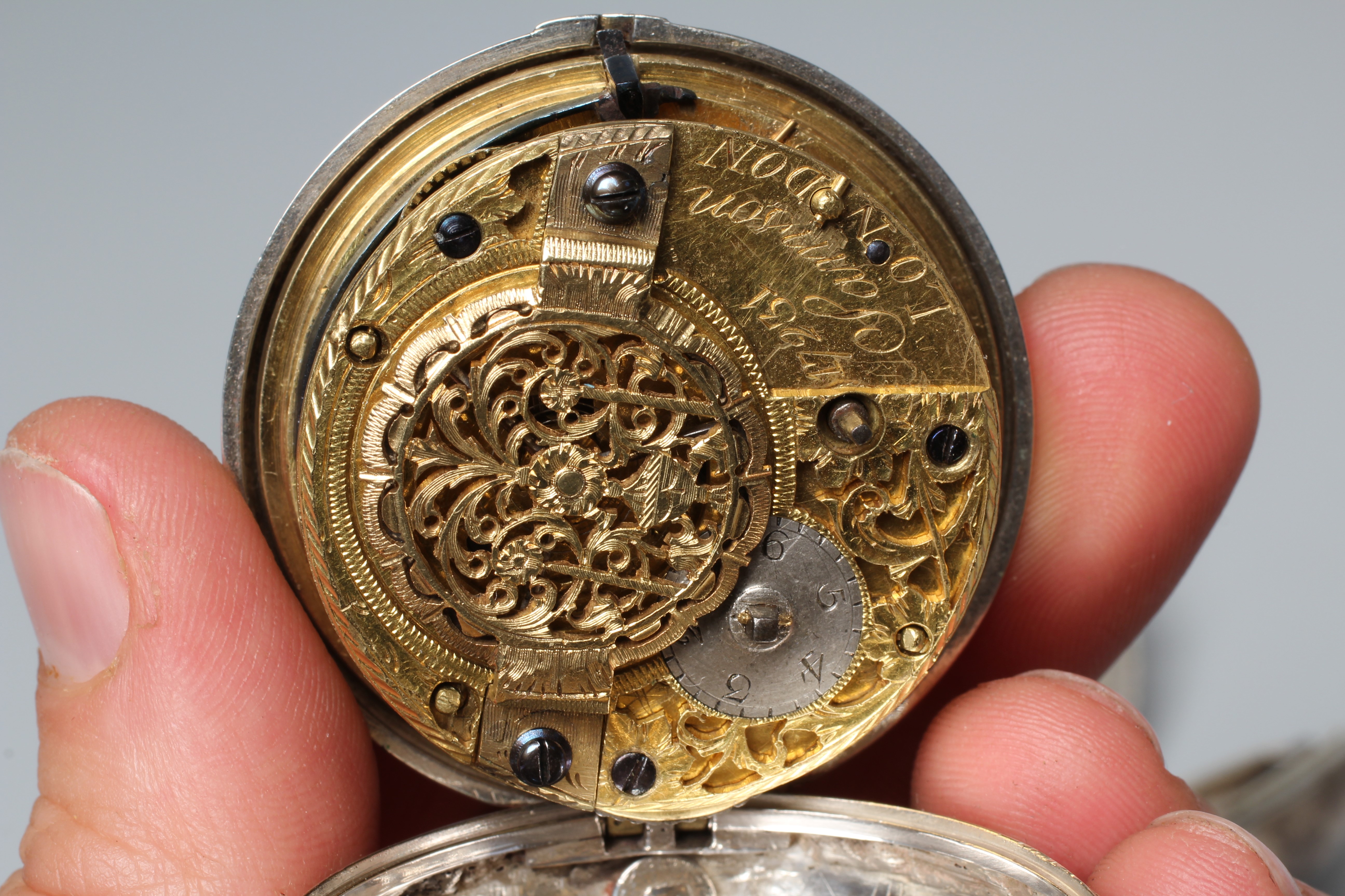 A LATE GEORGE III SILVER PAIR CASED POCKET WATCH Image