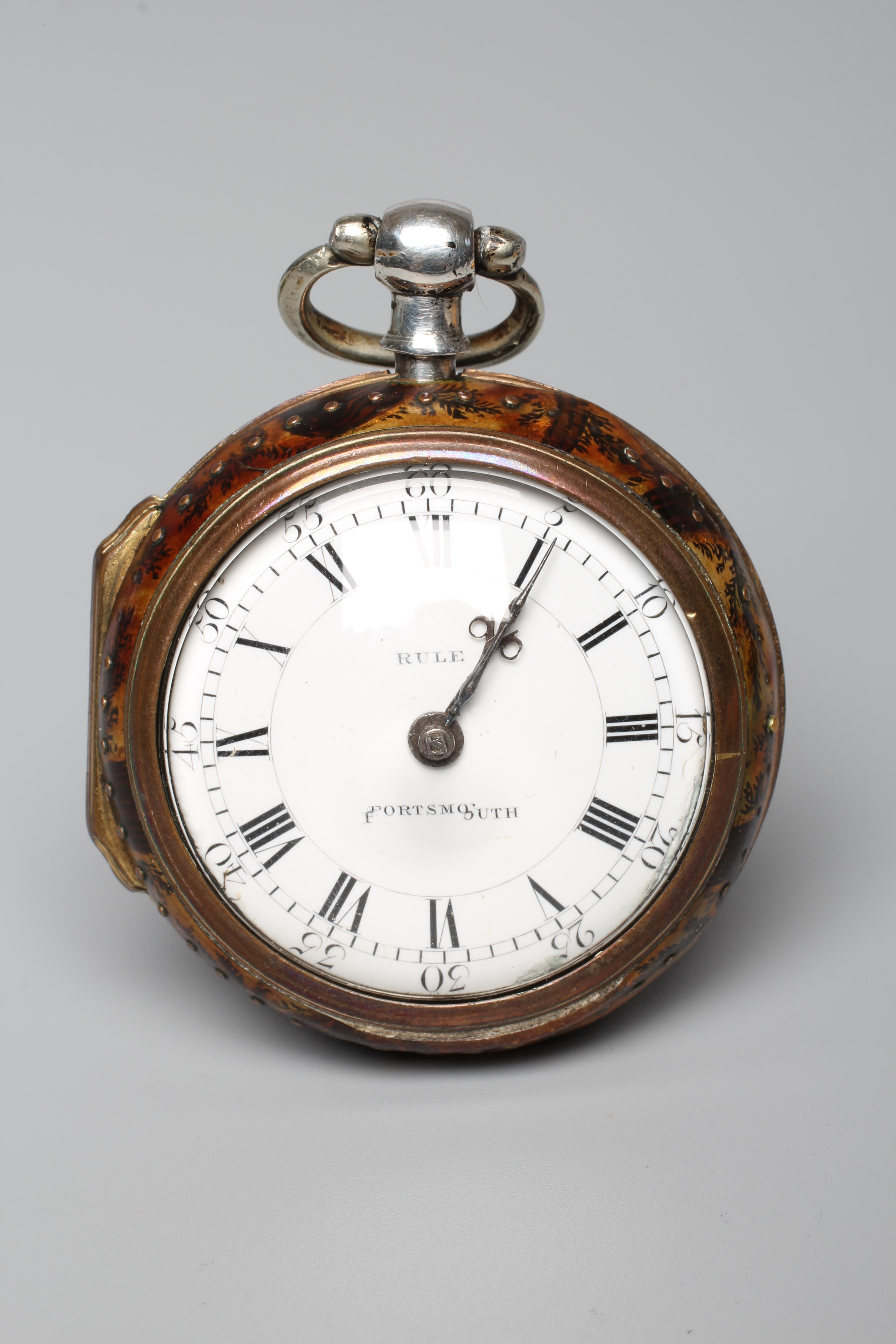 A LATE GEORGE III SILVER AND TORTOISESHELL PAIR CASED POCKET WATCH Image