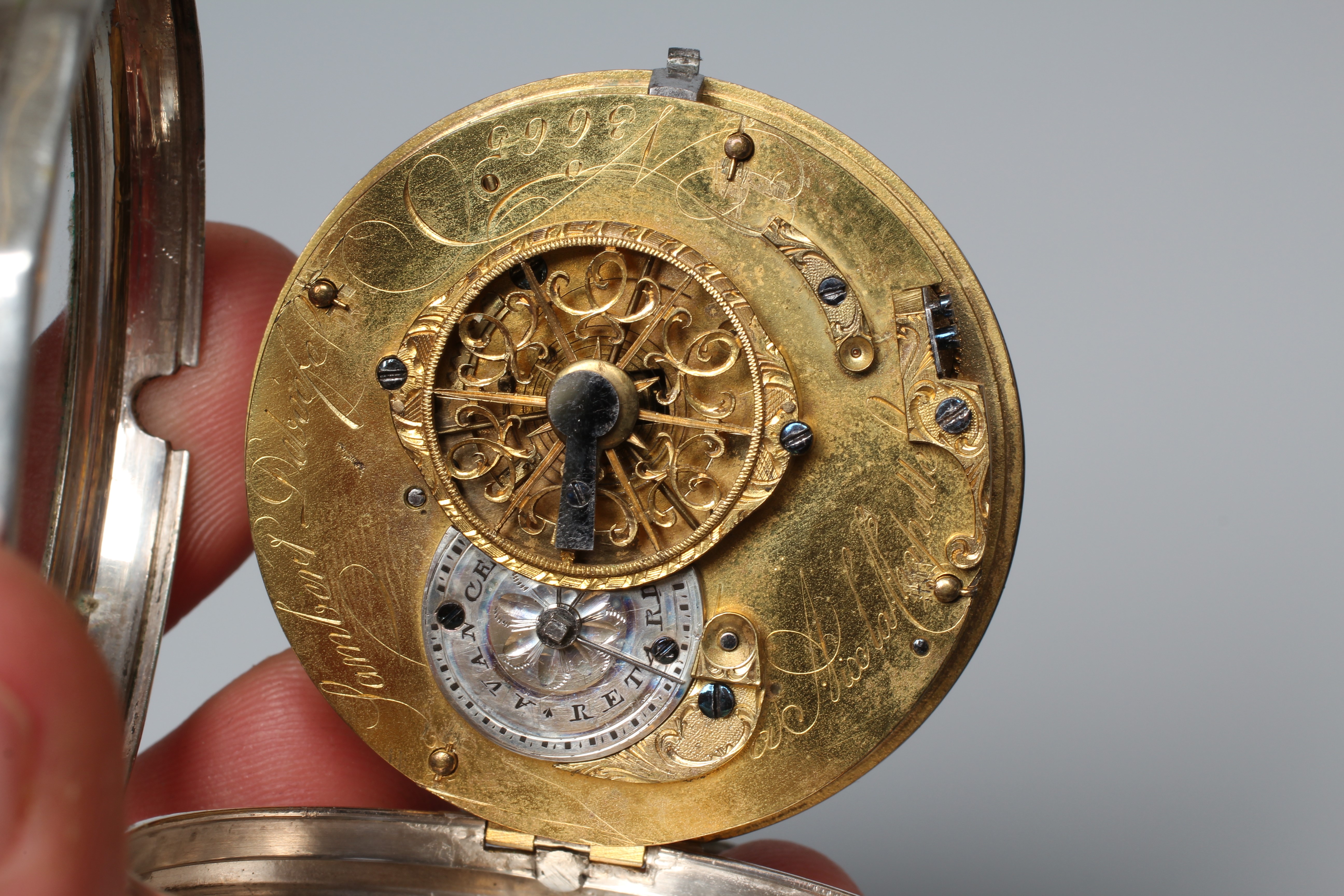 A POCKET WATCH BY LAMBERT DEBEEFE, the white dial with black Arabic numerals, winding hole at 2, Image
