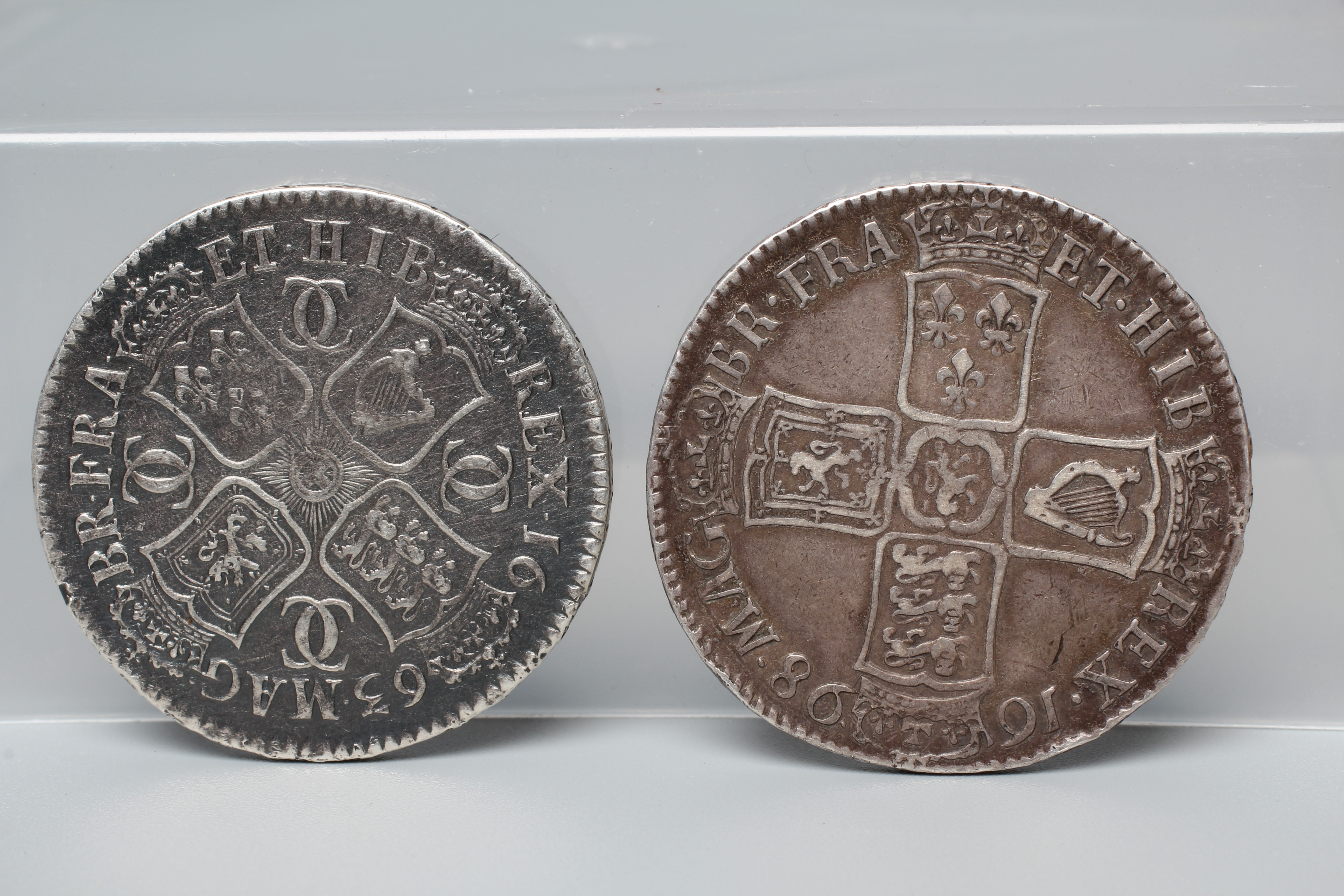 TWO 17TH CENTURY BRITISH HALF CROWNS, comprising a 1663 Charles II and a 1698 William III, both with Image