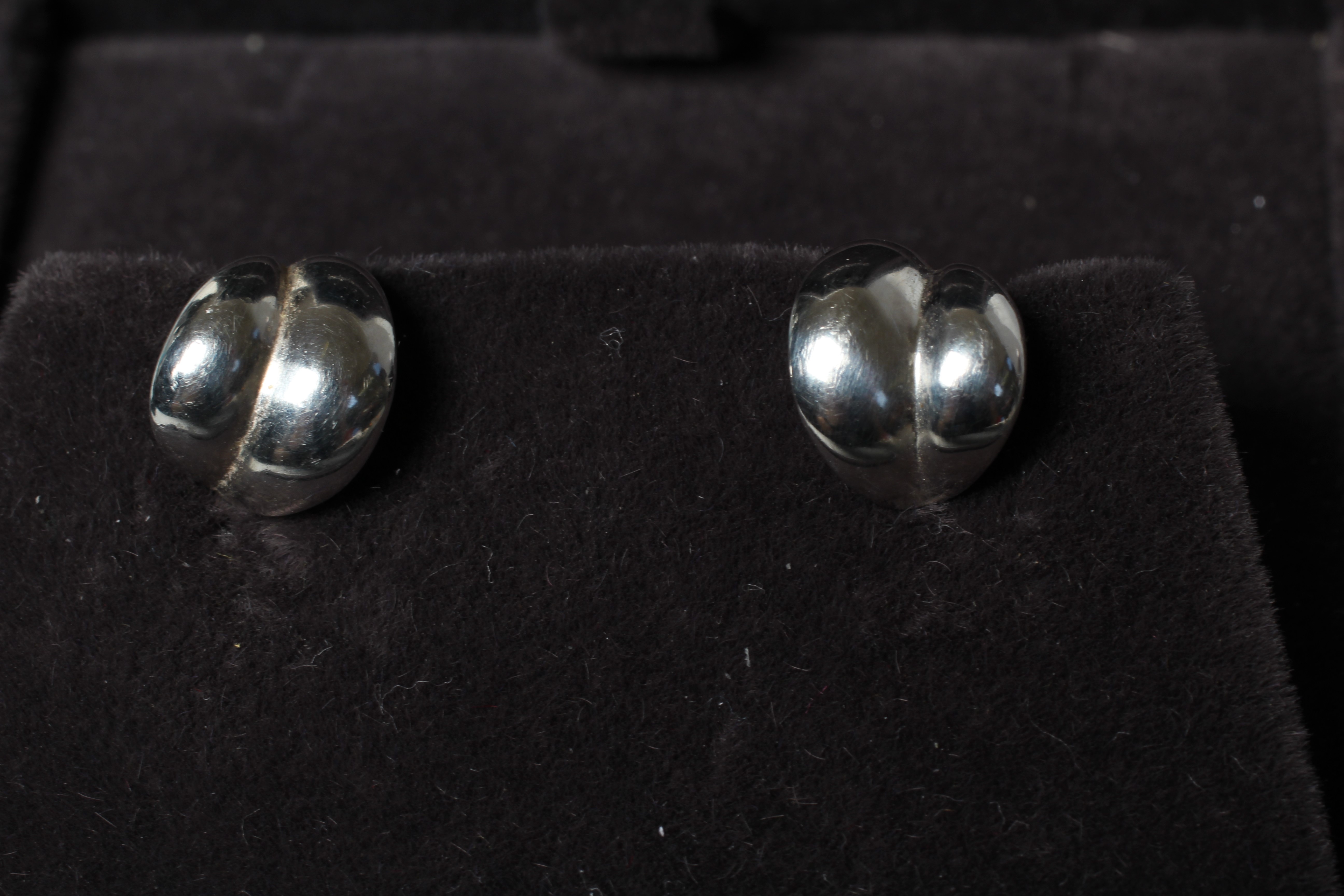A PAIR OF GEORG JENSEN SILVER EAR STUDS of stylised leaf form, cased and boxed Image