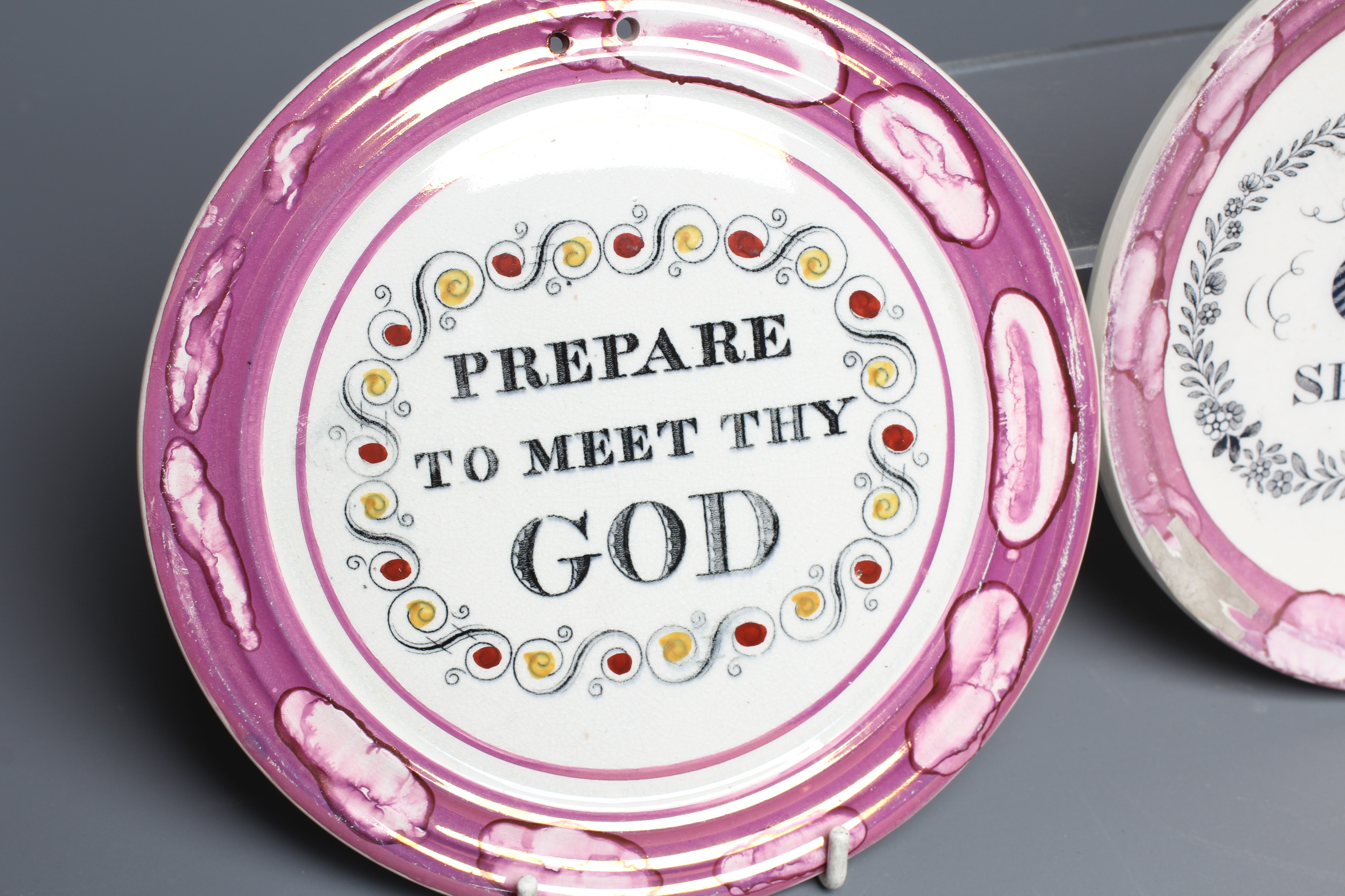 THREE SUNDERLAND PINK SPLASH LUSTRE PEARLWARE ROUNDELS Image