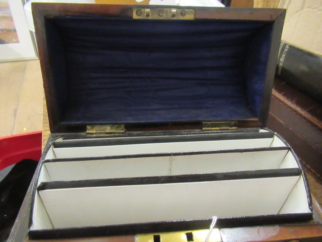 A VICTORIAN COROMANDEL DOMED STATIONERY CASKET with ornate brass and ivory Gothic revival mounts and Image