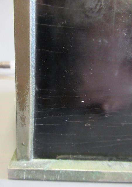 A 19TH CENTURY BRASS BOUND BLACK LACQUER SQUARE DECANTER BOX Image
