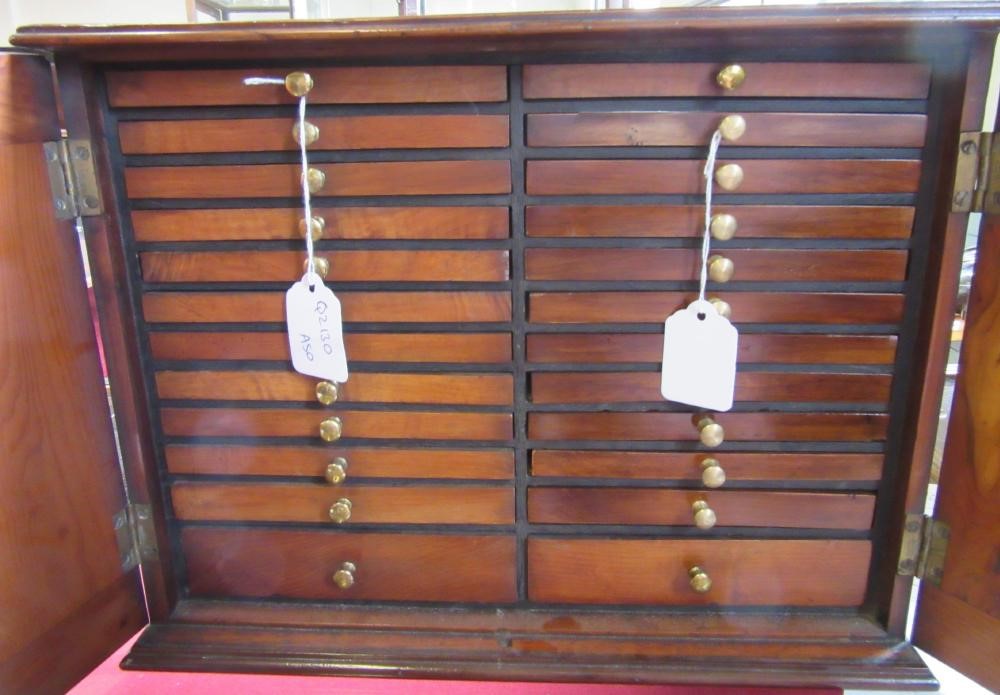 A VICTORIAN COIN COLLECTOR'S YEW WOOD OBLONG CABINET Image
